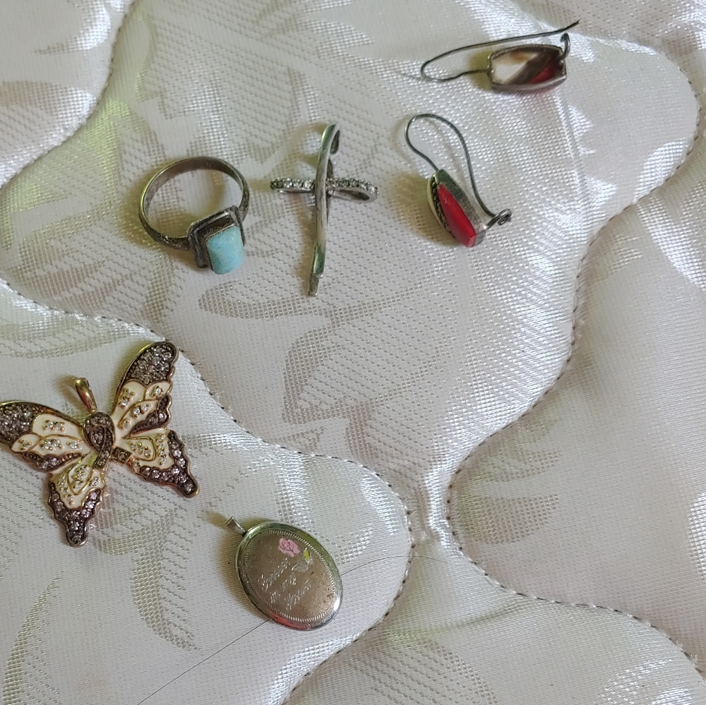 Sterling silver pendant ring earrings lot